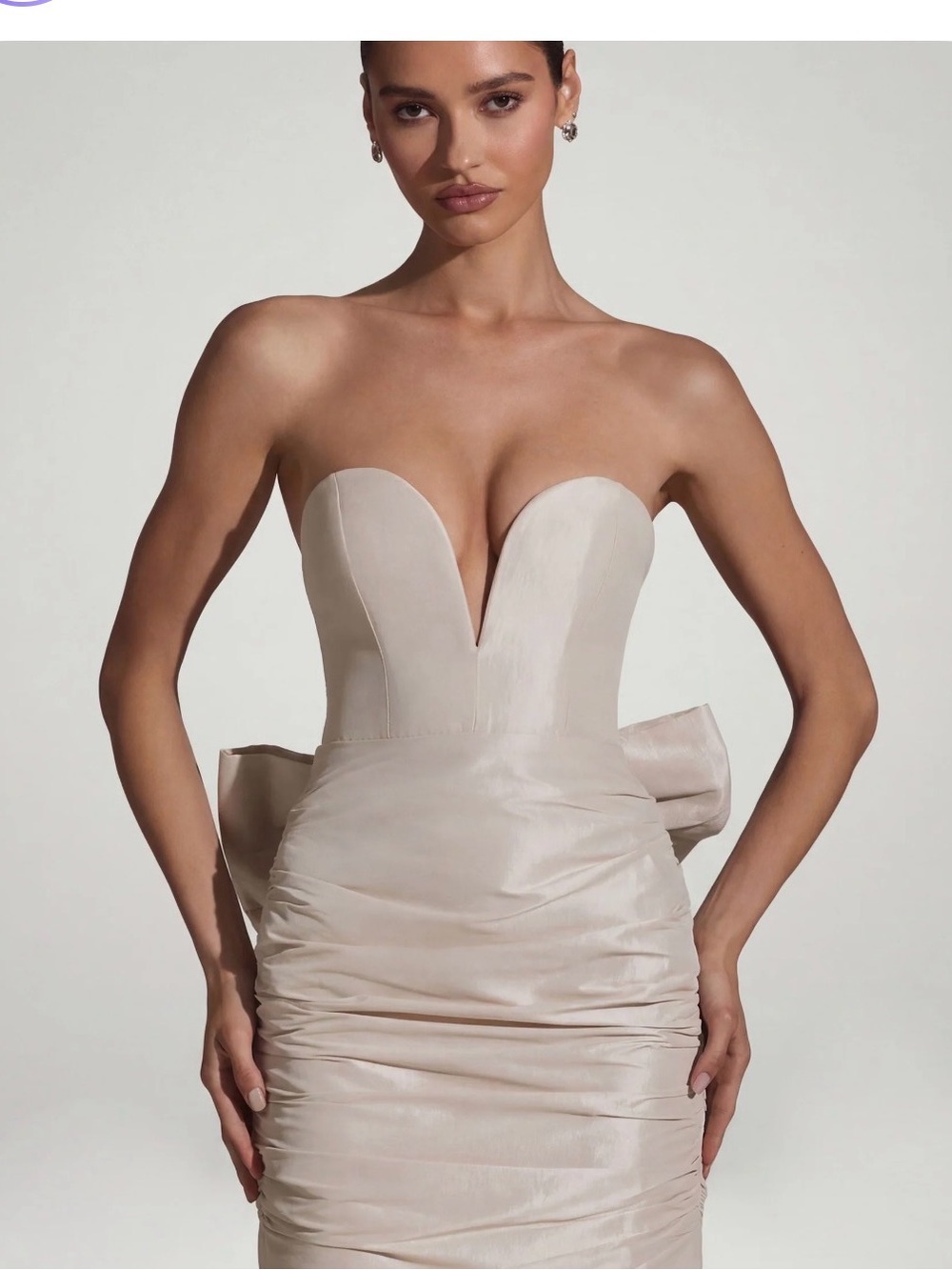 Oh Polly Strapless Sculpted Mini Dress in Champagne Satin